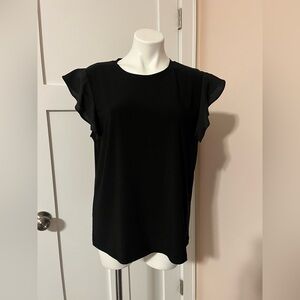 DKNY Black Ruffle Cap Sleeve Top